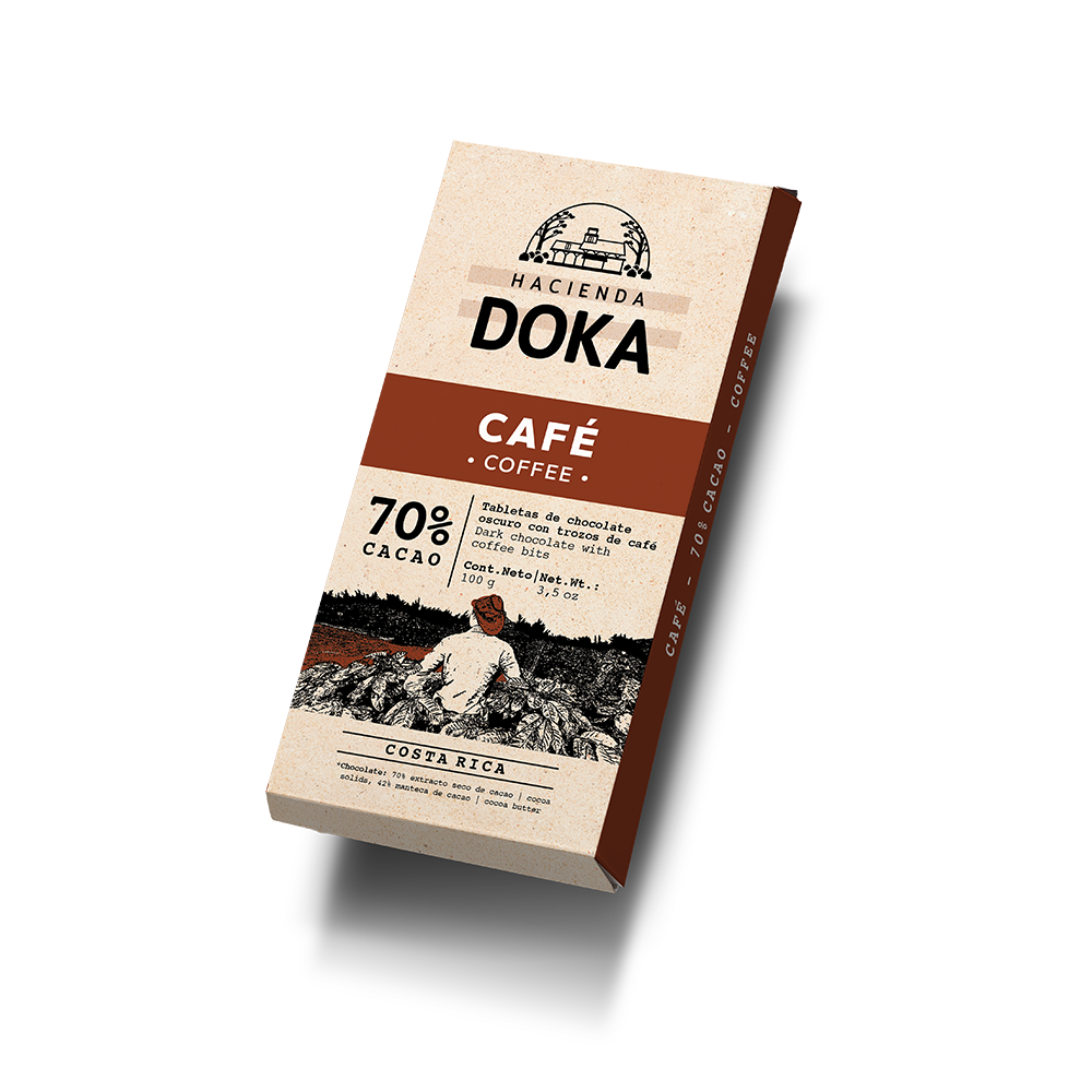 Chocolate Oscuro 70% Cacao con Trozos de Café Hacienda Doka – Hacienda ...